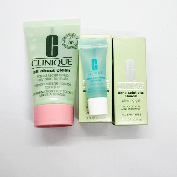CLINIQUE ACNE OILY SKIN SET CLEANSER & 3 MINI ACNE TREATMENT GELS - Picture 1 of 1